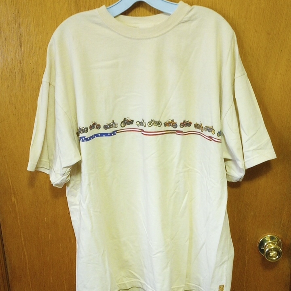 Go Barefoot Large Cotton Motorcycle Shirt, Bike Design, American Flag Banner